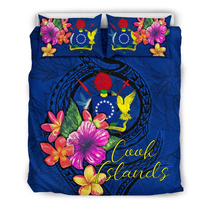 Polynesian Bedding Set - Cook Islands Duvet Cover Set Floral With Seal Blue