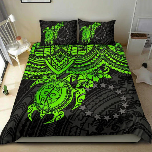 Polynesian Bedding Set - Cook Islands Duvet Cover Set - Green Turtle