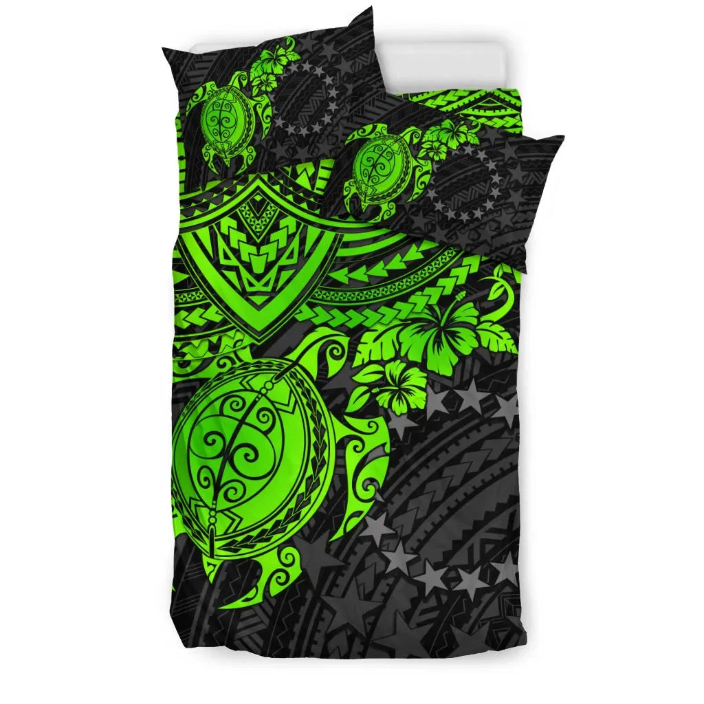 Polynesian Bedding Set - Cook Islands Duvet Cover Set - Green Turtle