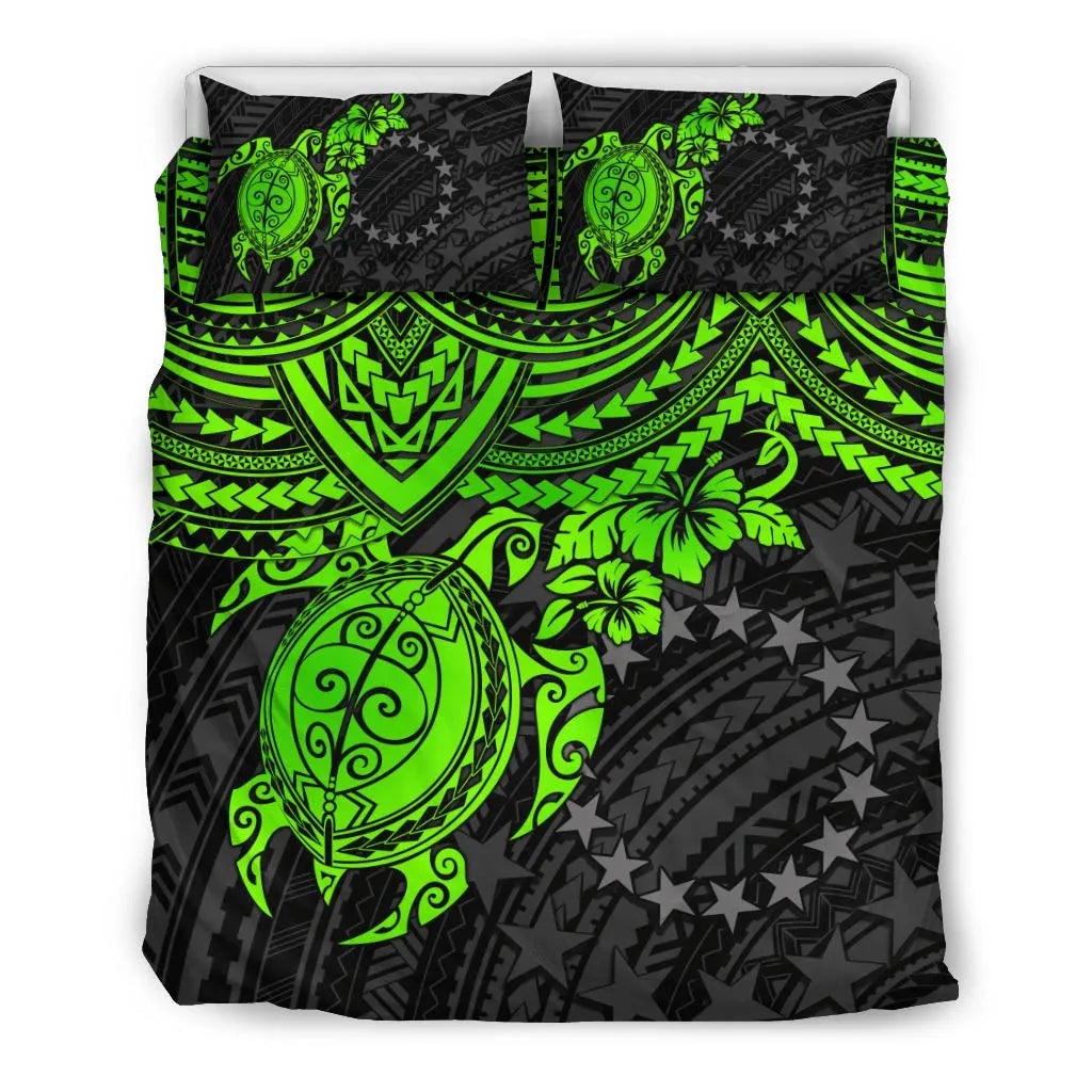 Polynesian Bedding Set - Cook Islands Duvet Cover Set - Green Turtle