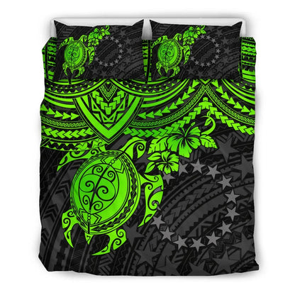 Polynesian Bedding Set - Cook Islands Duvet Cover Set - Green Turtle