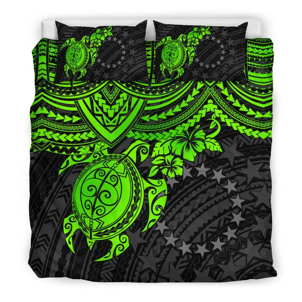 Polynesian Bedding Set - Cook Islands Duvet Cover Set - Green Turtle