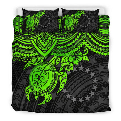 Polynesian Bedding Set - Cook Islands Duvet Cover Set - Green Turtle