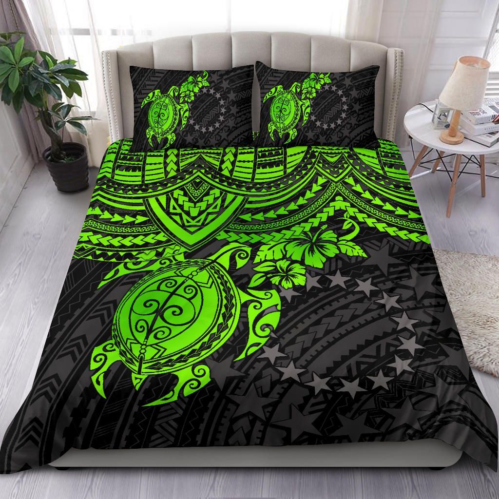 Polynesian Bedding Set - Cook Islands Duvet Cover Set - Green Turtle