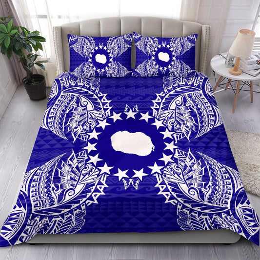 Polynesian Bedding Set - Cook Islands Duvet Cover Set Map Blue