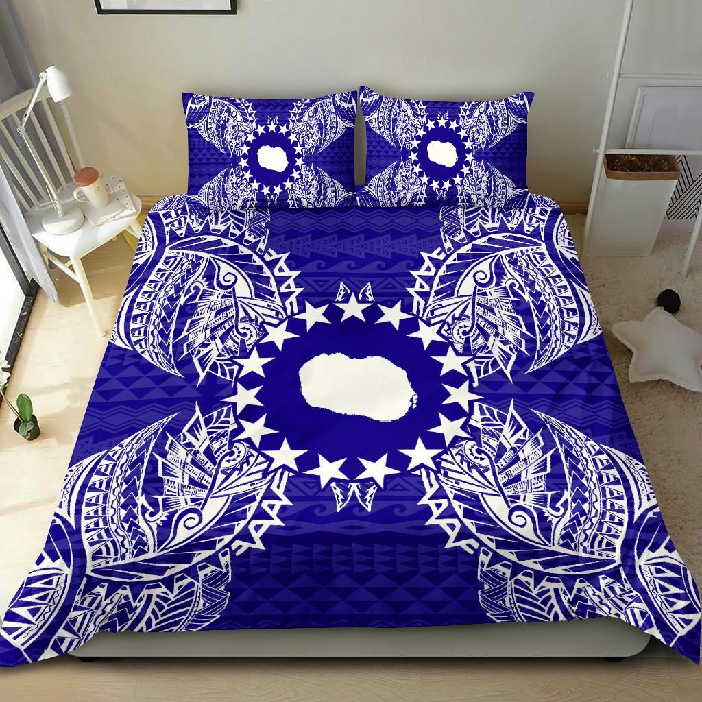 Polynesian Bedding Set - Cook Islands Duvet Cover Set Map Blue