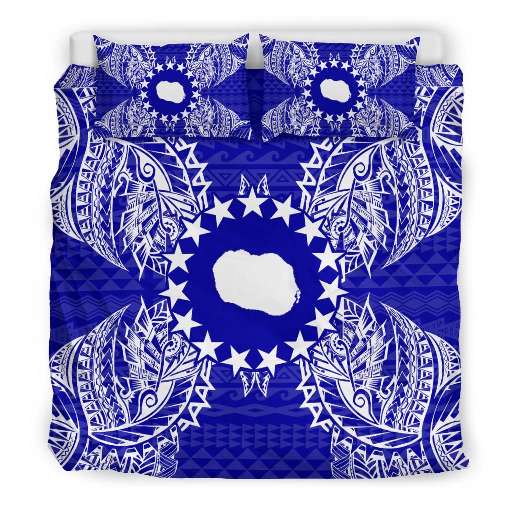 Polynesian Bedding Set - Cook Islands Duvet Cover Set Map Blue