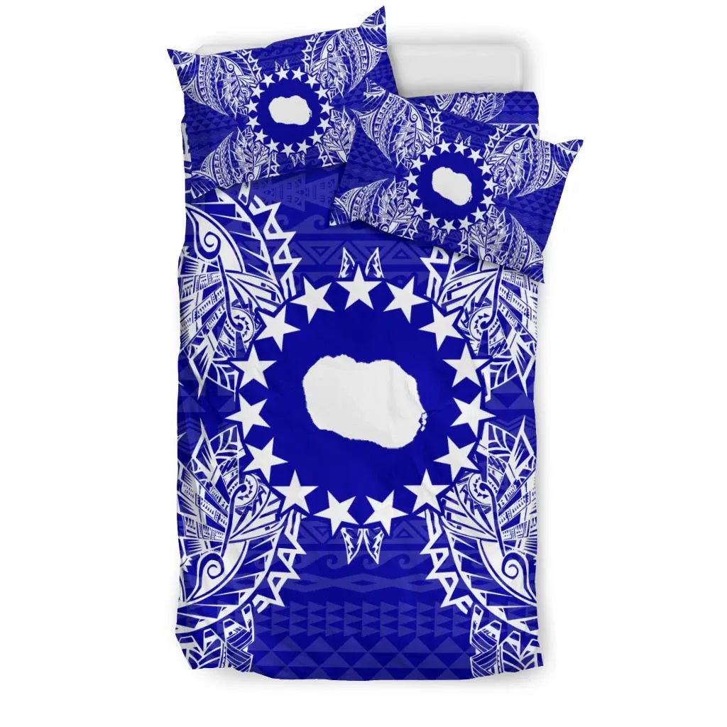 Polynesian Bedding Set - Cook Islands Duvet Cover Set Map Blue