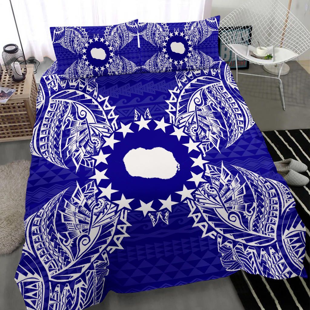 Polynesian Bedding Set - Cook Islands Duvet Cover Set Map Blue