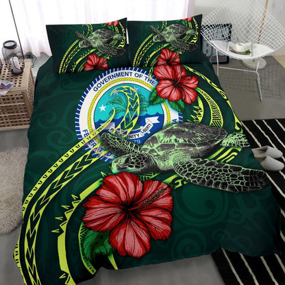Polynesian Bedding Set - Federated States Of Micronesia Duvet Cover Set Green Turtle Hibiscus