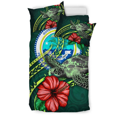 Polynesian Bedding Set - Federated States Of Micronesia Duvet Cover Set Green Turtle Hibiscus