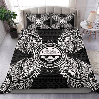 Polynesian Bedding Set - Federated States Of Micronesian Duvet Cover Set Map Black