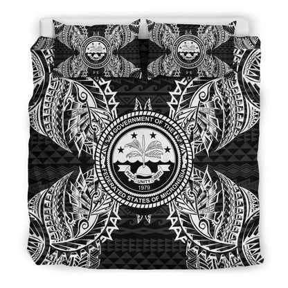 Polynesian Bedding Set - Federated States Of Micronesian Duvet Cover Set Map Black