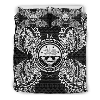 Polynesian Bedding Set - Federated States Of Micronesian Duvet Cover Set Map Black