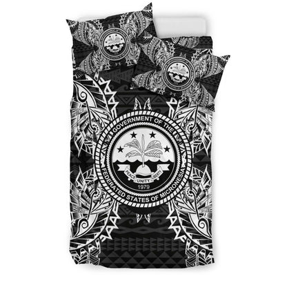 Polynesian Bedding Set - Federated States Of Micronesian Duvet Cover Set Map Black