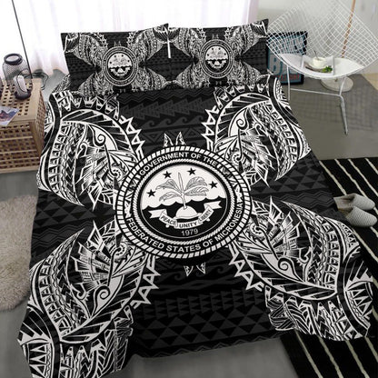 Polynesian Bedding Set - Federated States Of Micronesian Duvet Cover Set Map Black