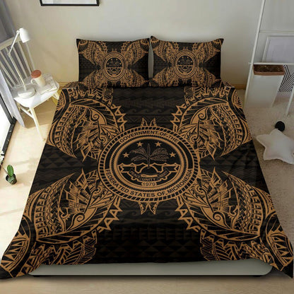 Polynesian Bedding Set - Federated States Of Micronesian Duvet Cover Set Map Gold