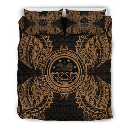 Polynesian Bedding Set - Federated States Of Micronesian Duvet Cover Set Map Gold