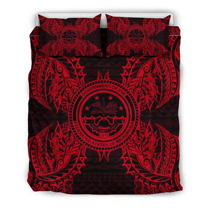 Polynesian Bedding Set - Federated States Of Micronesian Duvet Cover Set Map Red
