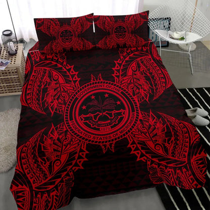 Polynesian Bedding Set - Federated States Of Micronesian Duvet Cover Set Map Red