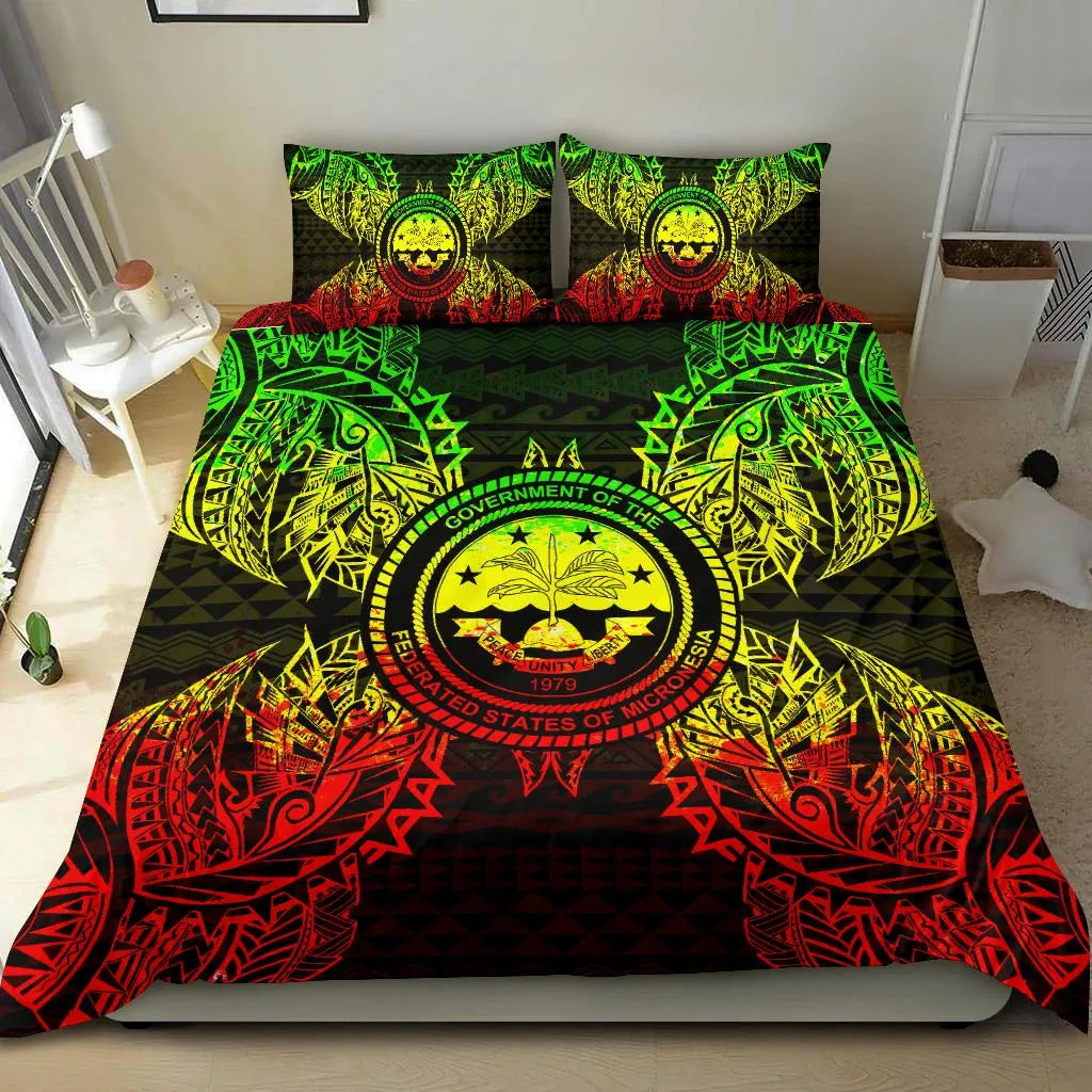 Polynesian Bedding Set - Federated States Of Micronesian Duvet Cover Set Map Reggae