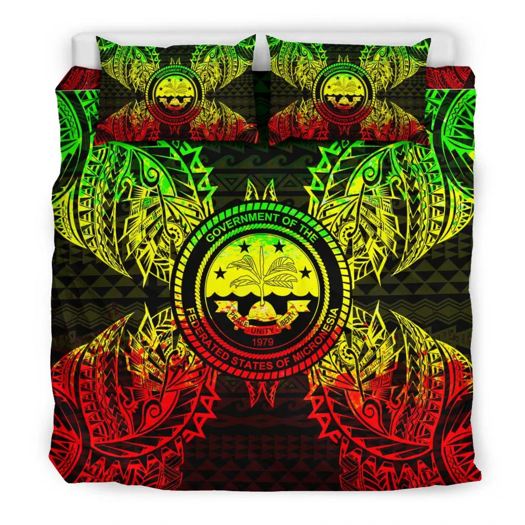 Polynesian Bedding Set - Federated States Of Micronesian Duvet Cover Set Map Reggae