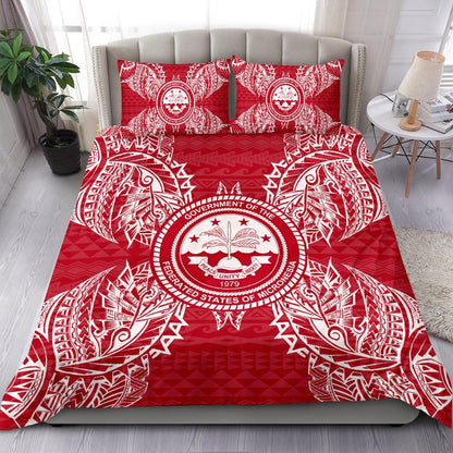 Polynesian Bedding Set - Federated States Of Micronesian Duvet Cover Set Map Red White