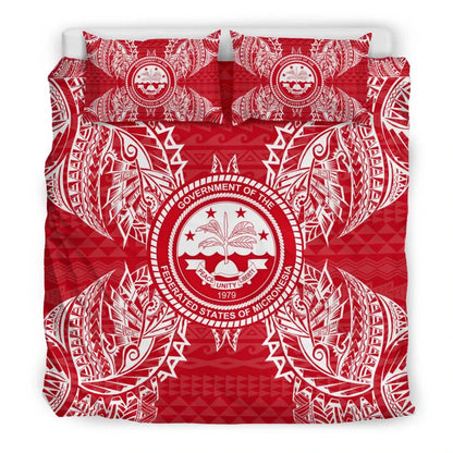 Polynesian Bedding Set - Federated States Of Micronesian Duvet Cover Set Map Red White
