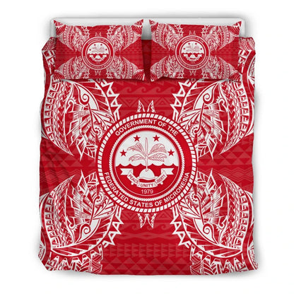 Polynesian Bedding Set - Federated States Of Micronesian Duvet Cover Set Map Red White