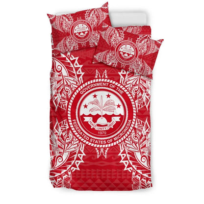 Polynesian Bedding Set - Federated States Of Micronesian Duvet Cover Set Map Red White