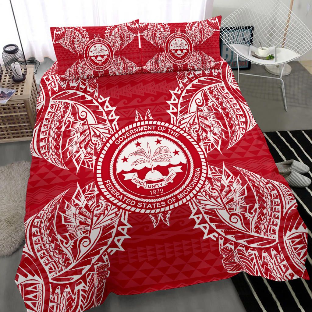 Polynesian Bedding Set - Federated States Of Micronesian Duvet Cover Set Map Red White