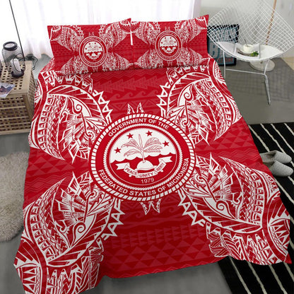 Polynesian Bedding Set - Federated States Of Micronesian Duvet Cover Set Map Red White