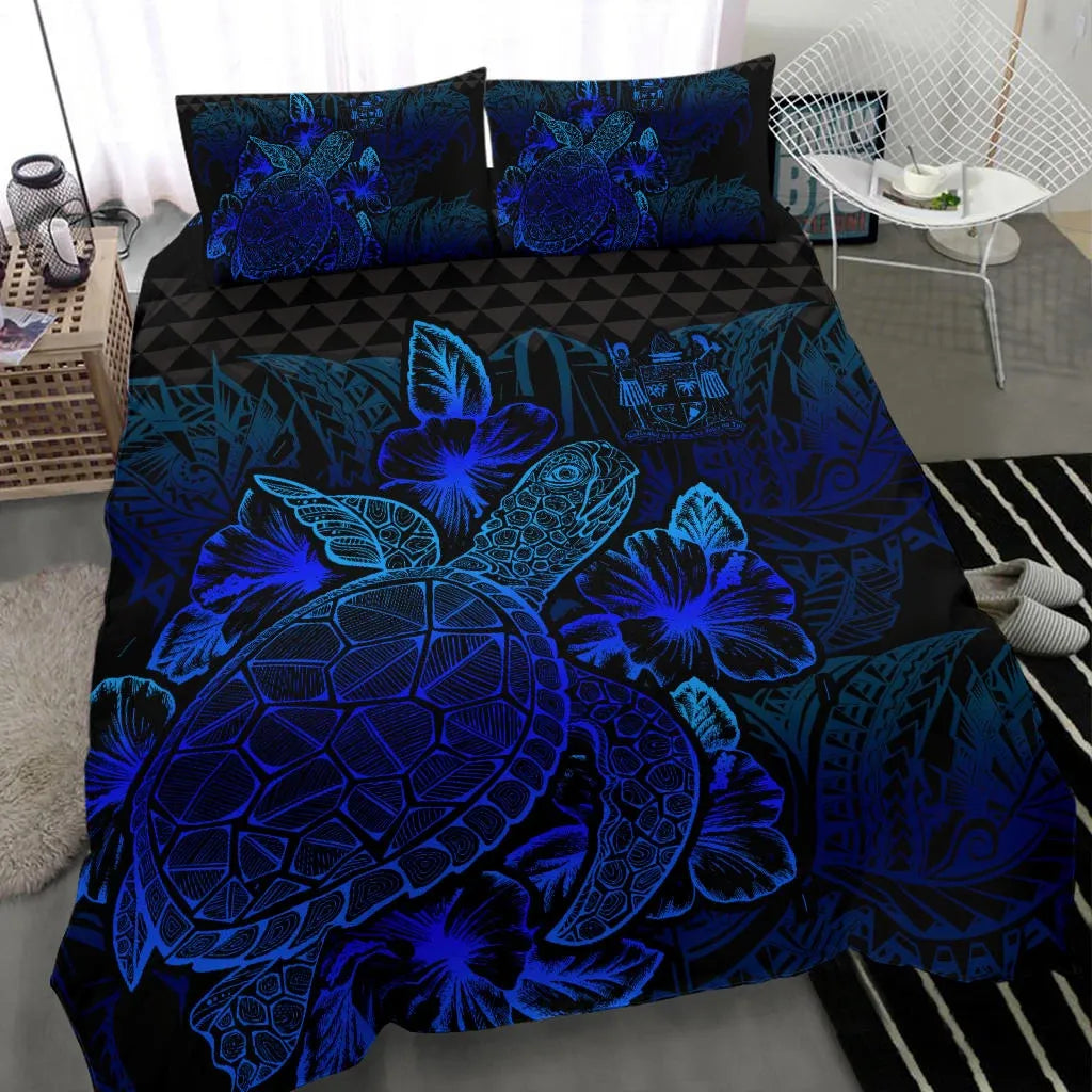 Polynesian Bedding Set - Fiji Duvet Cover Set Blue Color