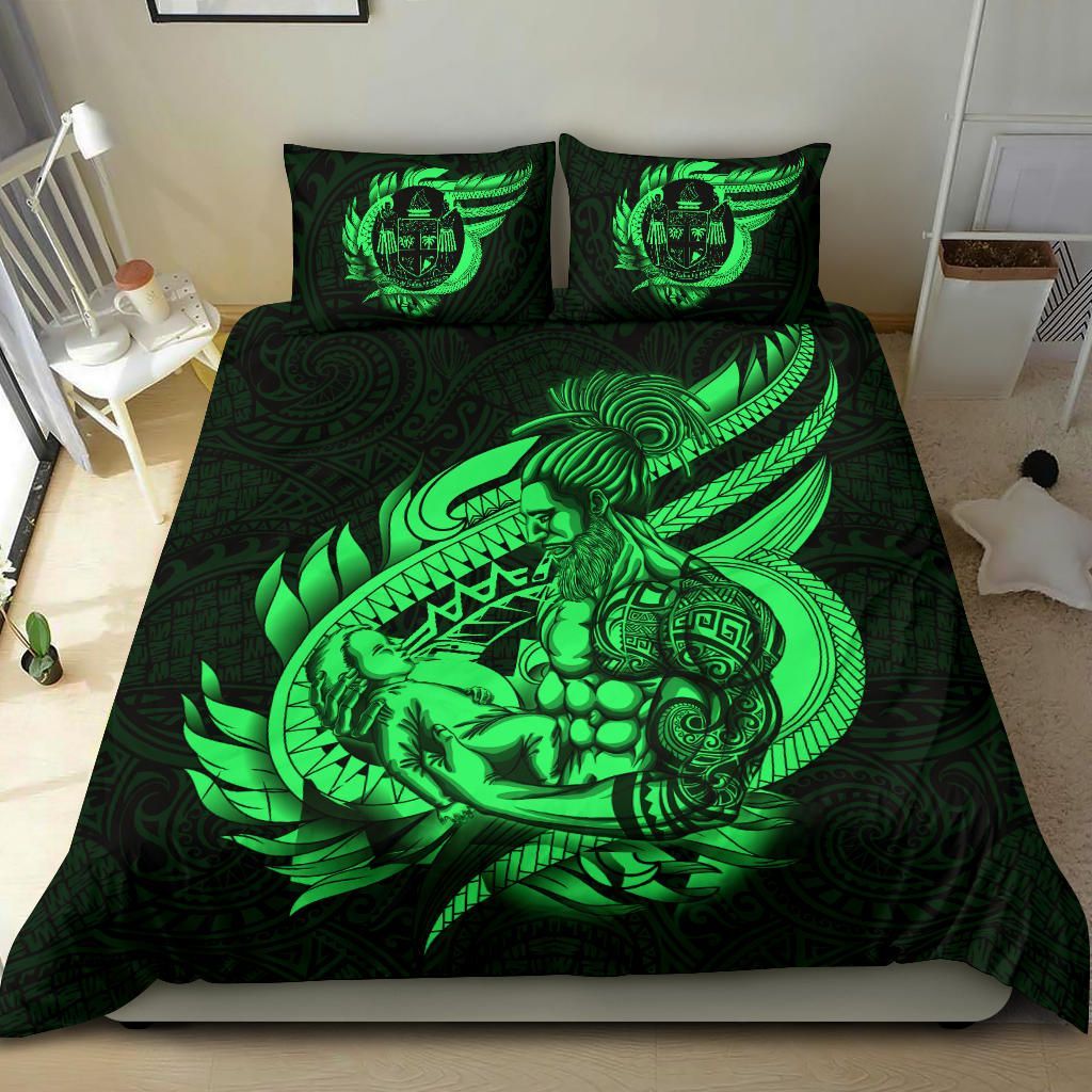 Polynesian Bedding Set - Fiji Duvet Cover Set Father And Son Green