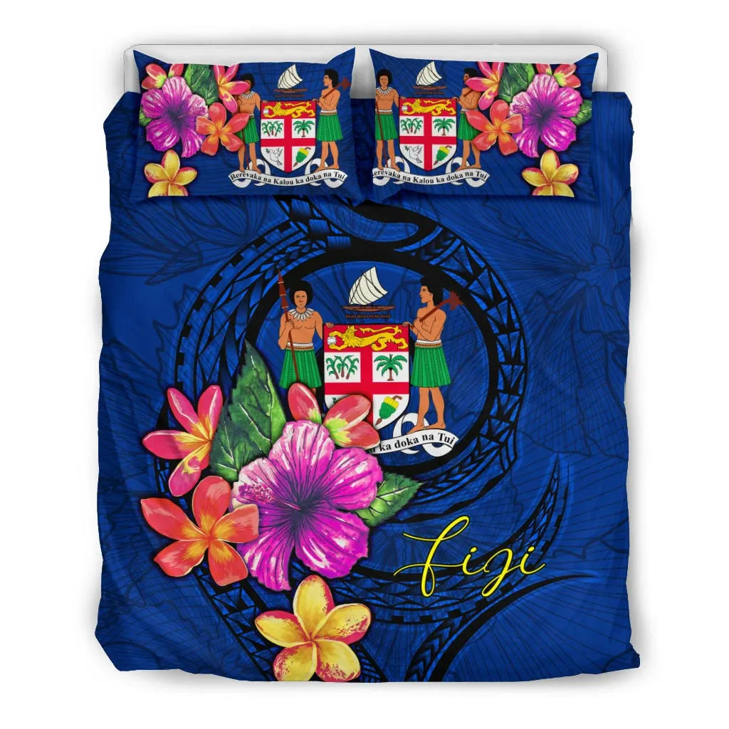 Polynesian Bedding Set - Fiji Duvet Cover Set Floral With Seal Blue
