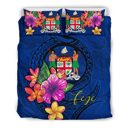 Polynesian Bedding Set - Fiji Duvet Cover Set Floral With Seal Blue