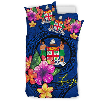 Polynesian Bedding Set - Fiji Duvet Cover Set Floral With Seal Blue