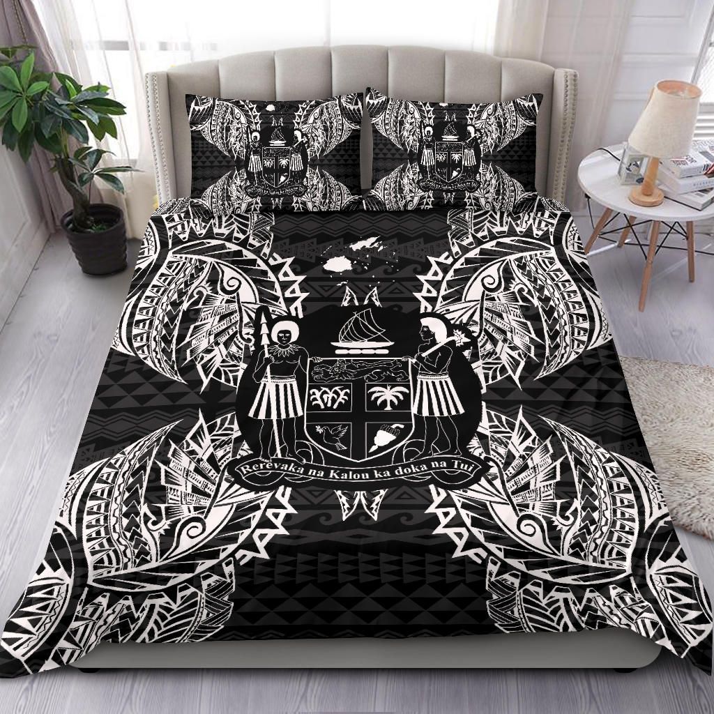 Polynesian Bedding Set - Fiji Duvet Cover Set Map Black