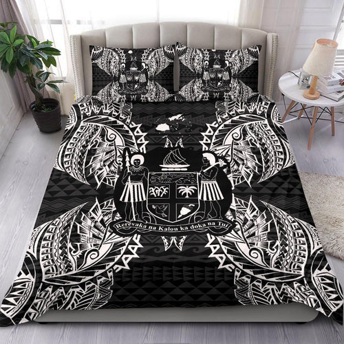 Polynesian Bedding Set - Fiji Duvet Cover Set Map Black