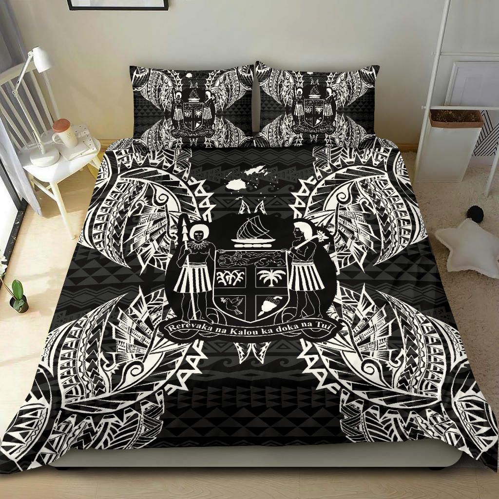 Polynesian Bedding Set - Fiji Duvet Cover Set Map Black