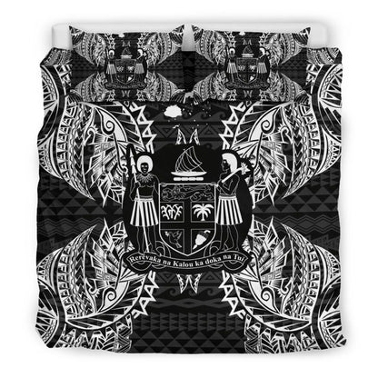 Polynesian Bedding Set - Fiji Duvet Cover Set Map Black