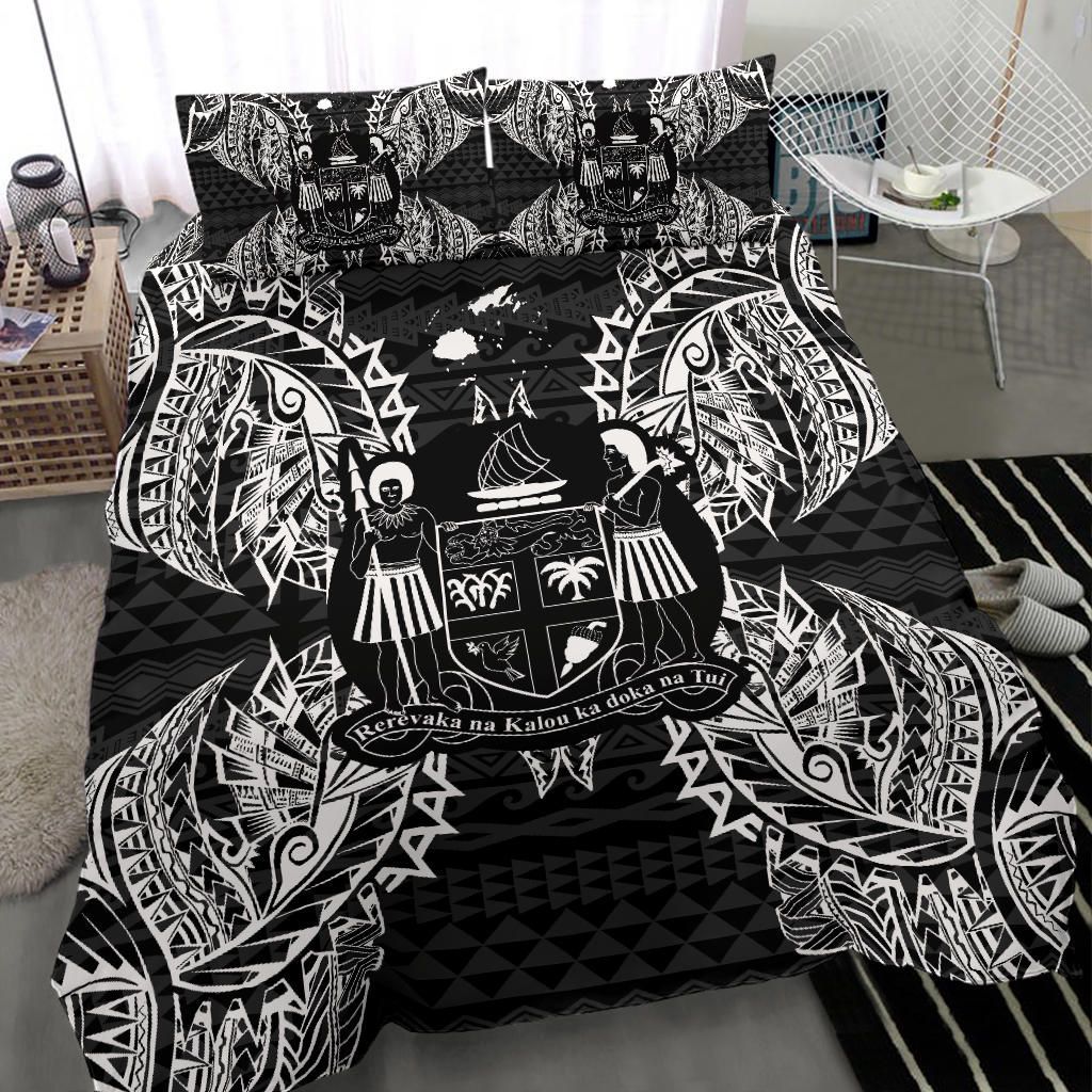 Polynesian Bedding Set - Fiji Duvet Cover Set Map Black