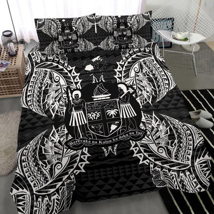 Polynesian Bedding Set - Fiji Duvet Cover Set Map Black