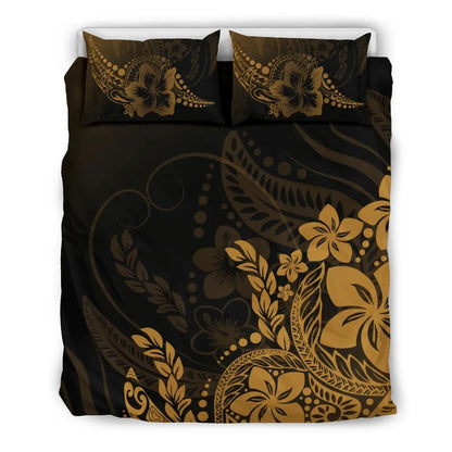 Polynesian Duvet Cover Set - Gold Hibiscus Style