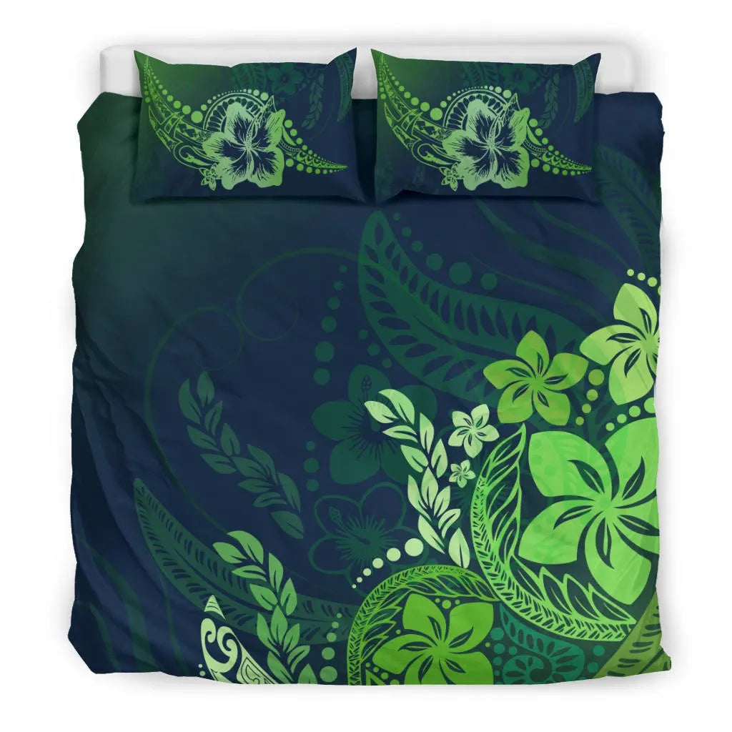 Polynesian Duvet Cover Set - Green Hibiscus Style