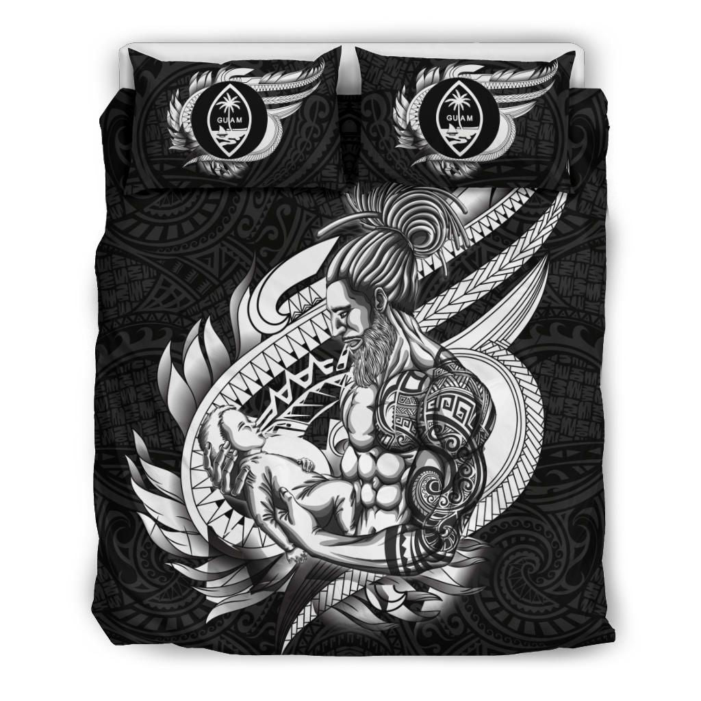Polynesian Bedding Set - Guam Duvet Cover Set Father And Son Black