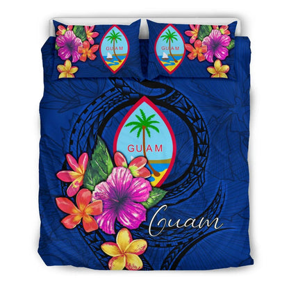 Polynesian Bedding Set - Guam Duvet Cover Set Floral With Seal Blue
