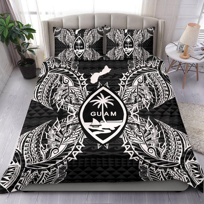 Polynesian Bedding Set - Guam Duvet Cover Set Map Black