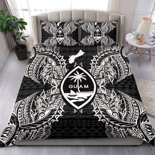 Polynesian Bedding Set - Guam Duvet Cover Set Map Black