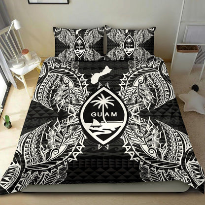 Polynesian Bedding Set - Guam Duvet Cover Set Map Black
